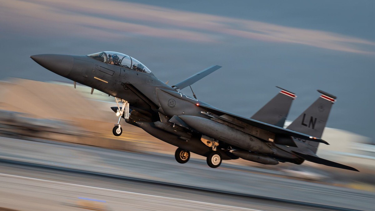 A U.S. Air Force F-15E Strike Eagle assigned to the 494th Expeditionary Fighter Squadron lands at a base in the Middle East on Jan. 18, 2026. Photo: U.S. Air Force via Military Times