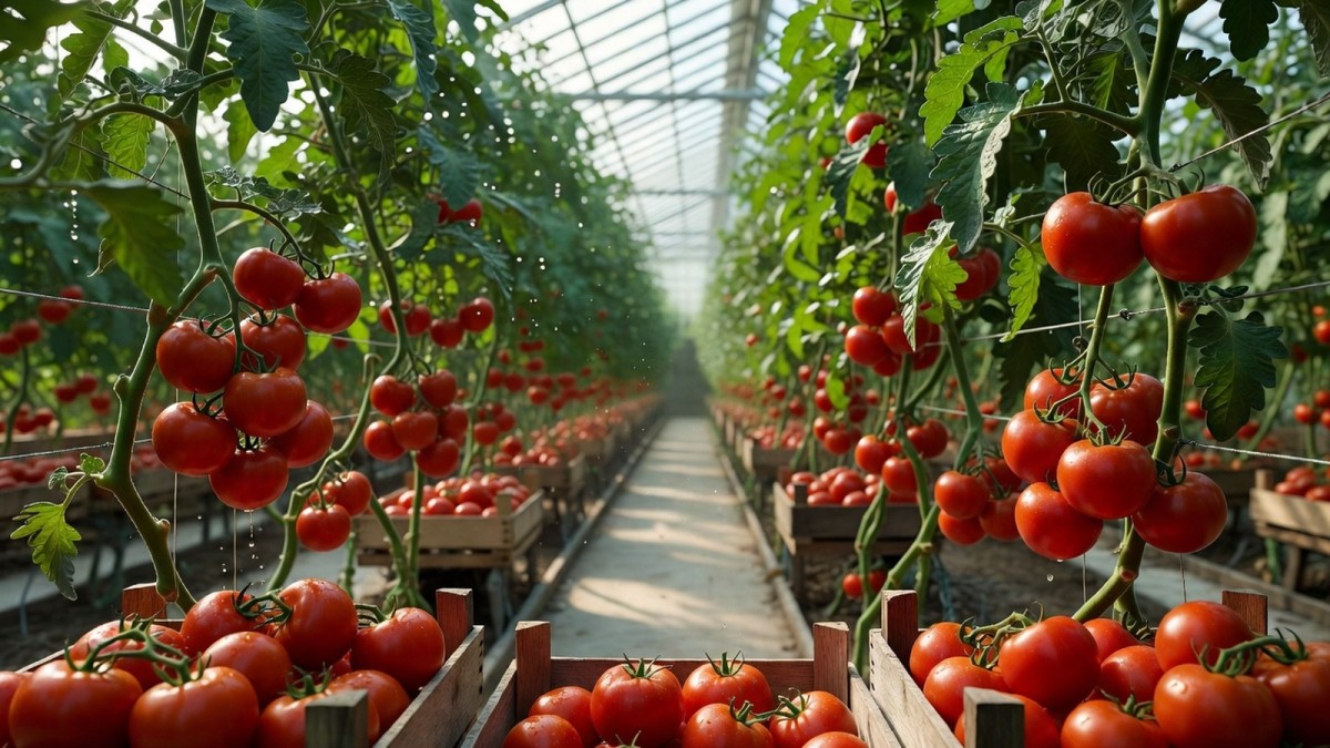 Ripe tomatoes being harvested in a Mexican greenhouse — a reminder of the fresh produce Mexico sends to U.S. tables every day