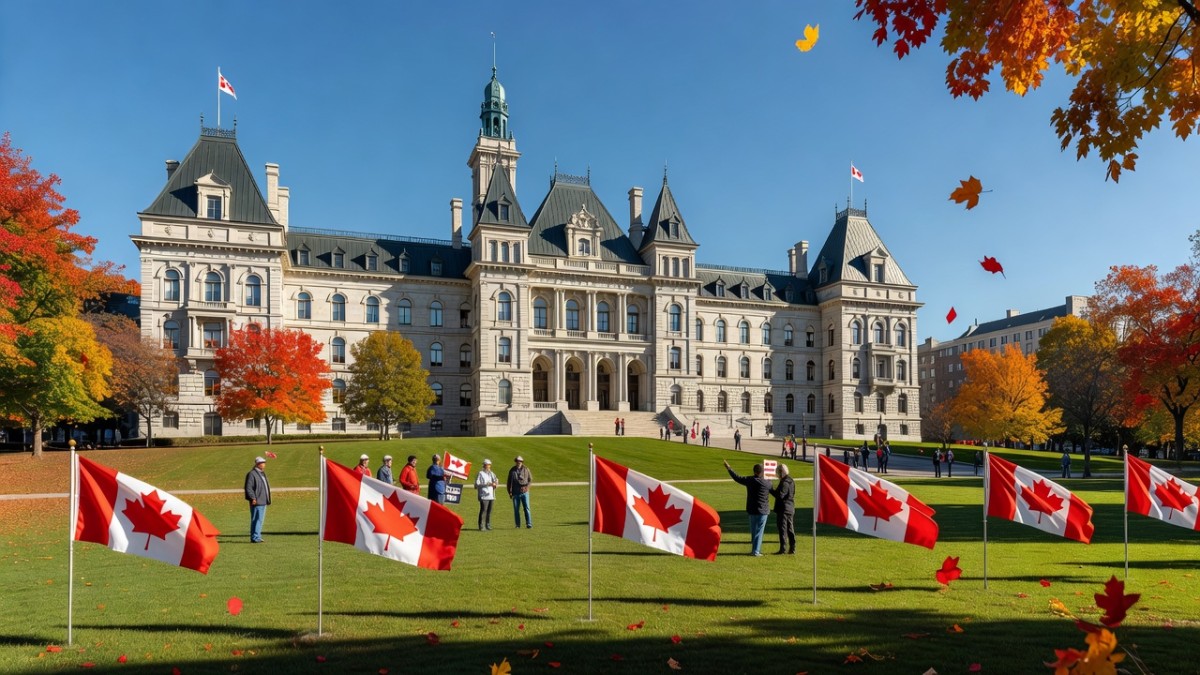 Quebec City campaign season scene outside the National Assembly (Global 1 News)