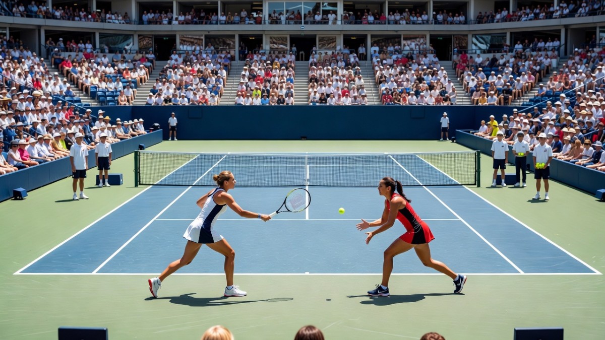 Aryna Sabalenka in action on a blue hard court during her third-round match at the 2026 US Open