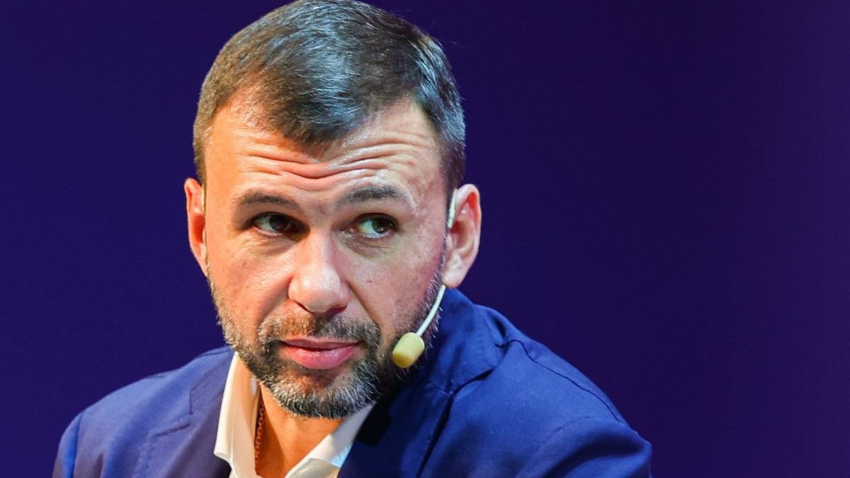 Denis Pushilin, the head of the Russia-installed administration in occupied Donetsk, speaks on Russian state television. Photo: Danil Kiselev/TASS Host Photo Agency