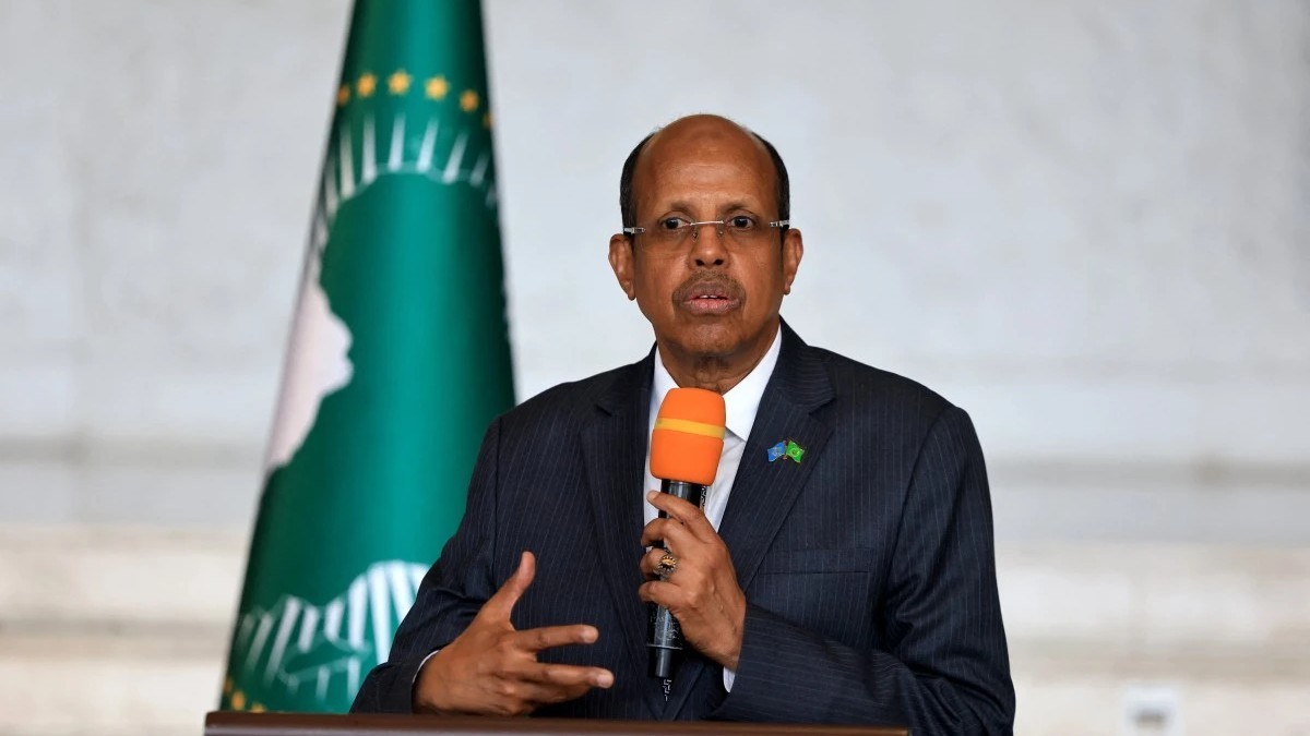 African Union Commission President Mahamoud Ali Youssouf speaks at a press conference at the African Union headquarters in Addis Ababa, Ethiopia. Photo: AFP
