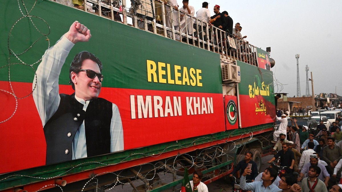 Supporters of jailed former prime minister Imran Khan's PTI party take part in a march in Khyber district of Pakistan's Khyber Pakhtunkhwa province on October 7, 2026. Photo: Abdul Majeed/AFP