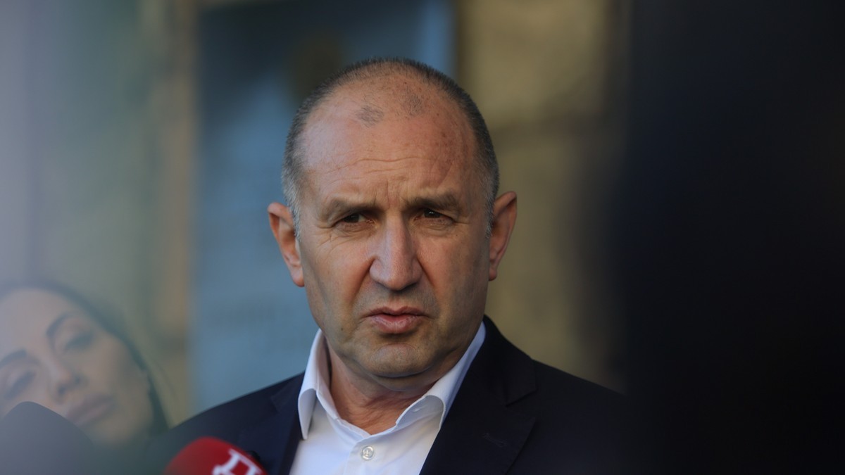 Bulgarian Prime Minister Rumen Radev is pictured during a press interview in a photograph carried by POLITICO and credited to AP Photo/Valentina Petrova