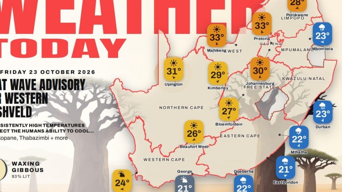 WEATHER TODAY: Heat wave for Lephalale and Thabazimbi, Rustenburg up to 34°C
