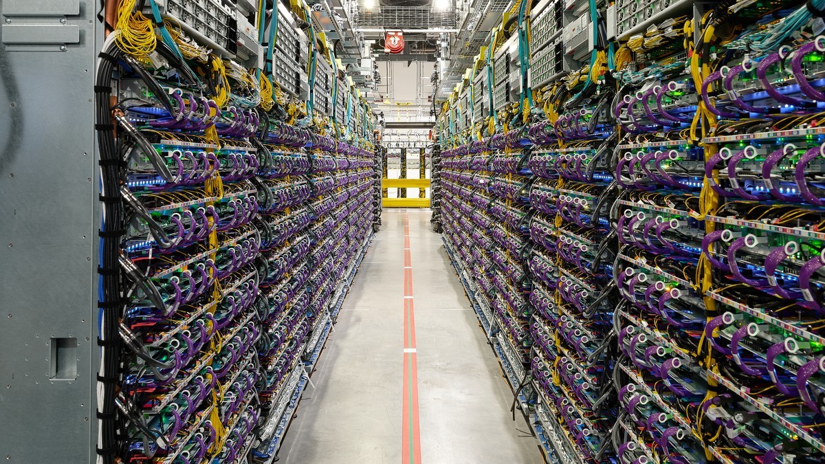 Server aisles inside a Google data center. Photo: Google