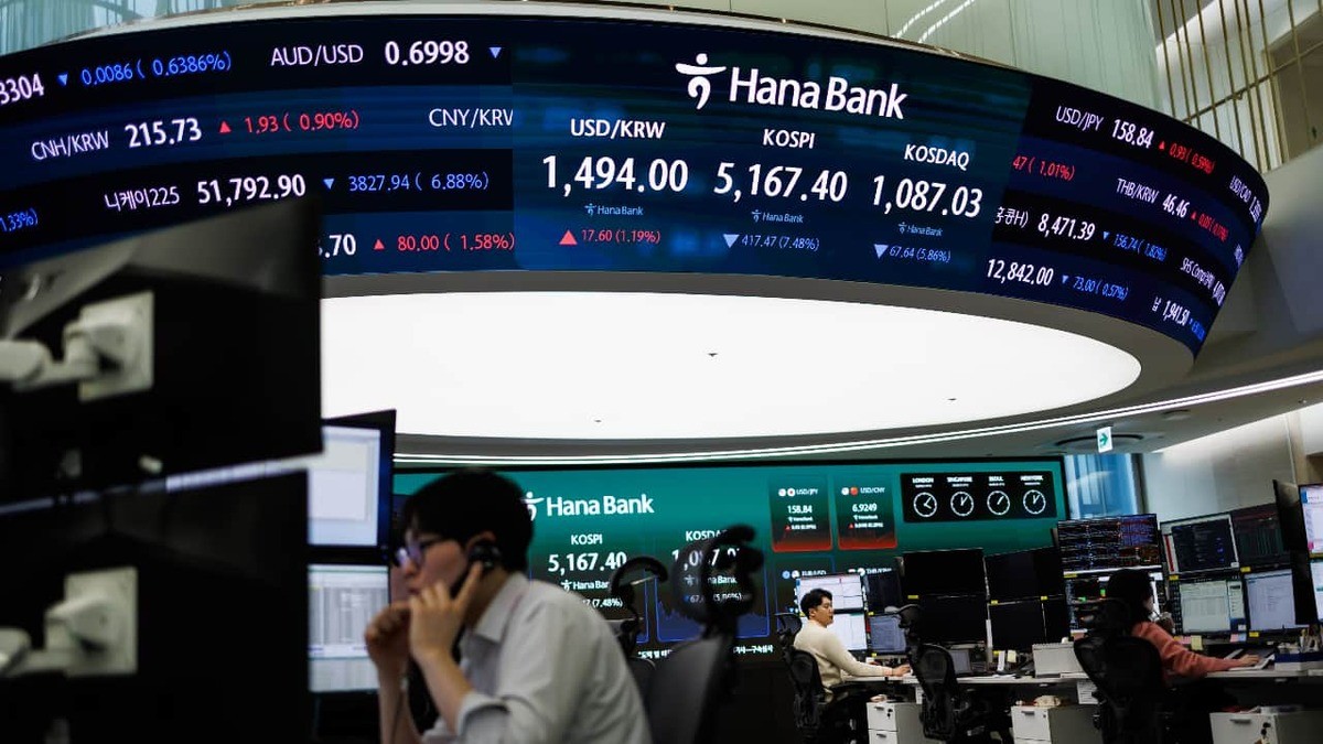 A trading room displays KOSPI and KOSDAQ index levels on a curved board. File image. Photo: Moneycontrol
