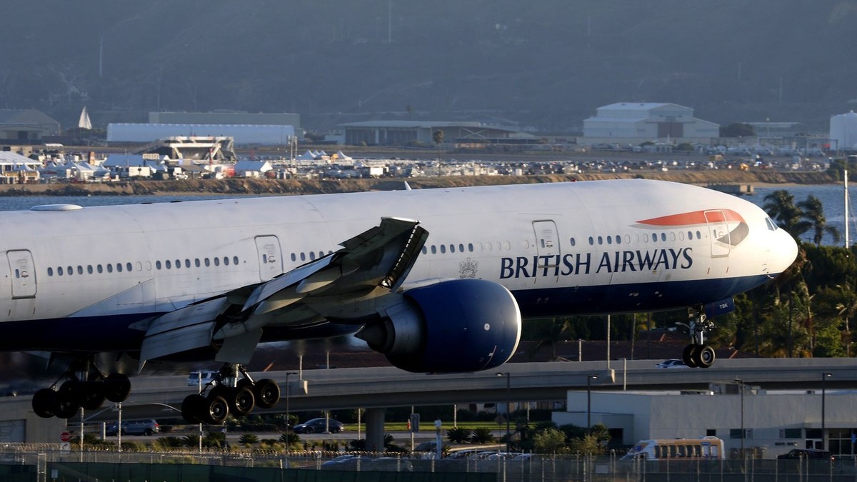 A British Airways Boeing 777-200ER with its landing gear extended (file image).