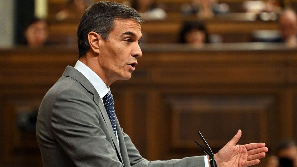 Spain's Prime Minister Pedro Sanchez speaks during the congressional debate on the government's housing decrees in Madrid on October 2, 2026. Photo: AFP via Getty Images