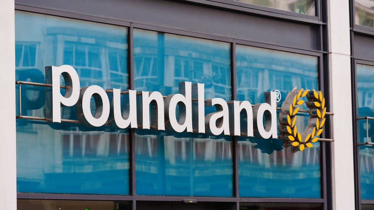 The Poundland storefront on a British high street, with the retailer's name above blue-tinted glass. Photo: PA via Sky News
