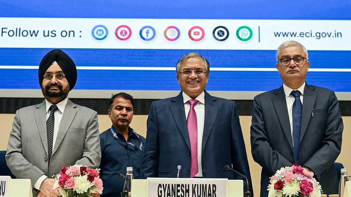 Chief Election Commissioner Gyanesh Kumar with Election Commissioners Sukhbir Singh Sandhu and Vivek Joshi. Photo: ANI via The New Indian Express