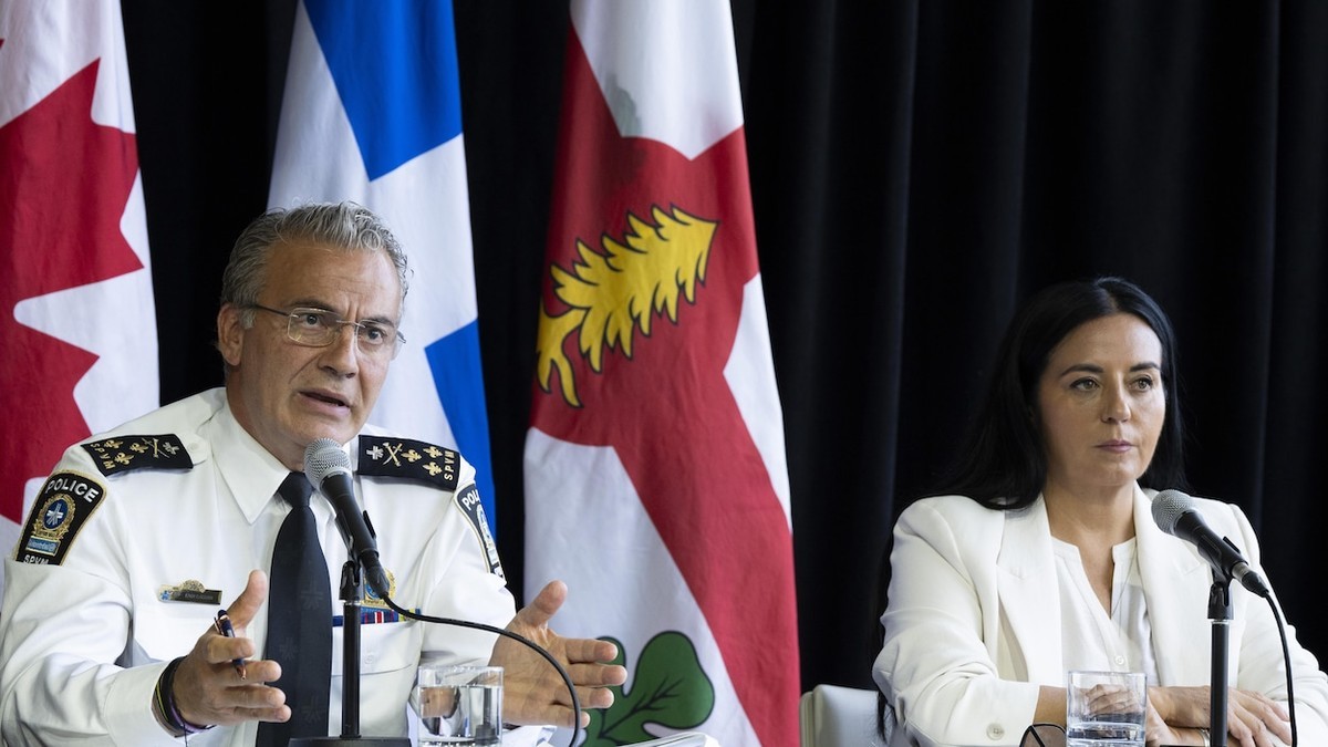 Montreal police Chief Fady Dagher and Montreal Mayor Soraya Martinez Ferrada at a news conference in Montreal. File photo: Christinne Muschi / The Canadian Press