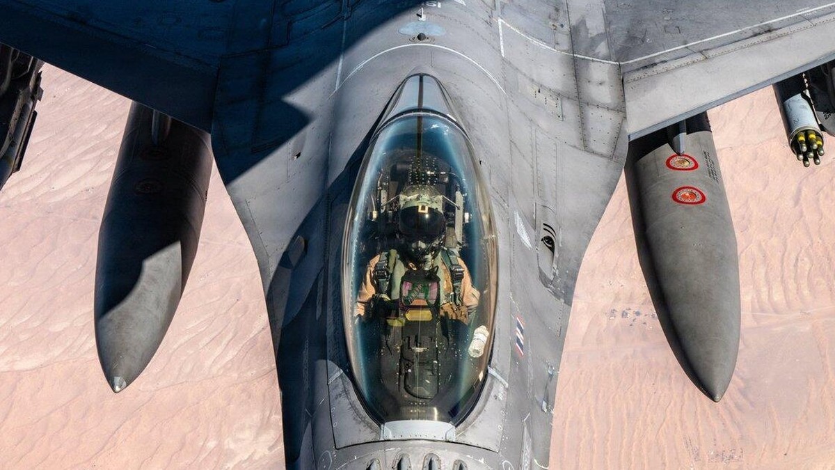 A US Air Force F-16 over the Middle East, in a photograph released by US Central Command on 29 October 2026. Photo: US Central Command handout via CBS News