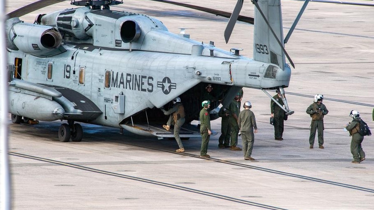 A CH-53 Sea Stallion on the tarmac at Marine Corps Air Station Futenma, Okinawa, during the Keen Sword exercise on 20 October 2026. Photo: Ryan M. Breeden/Stars and Stripes