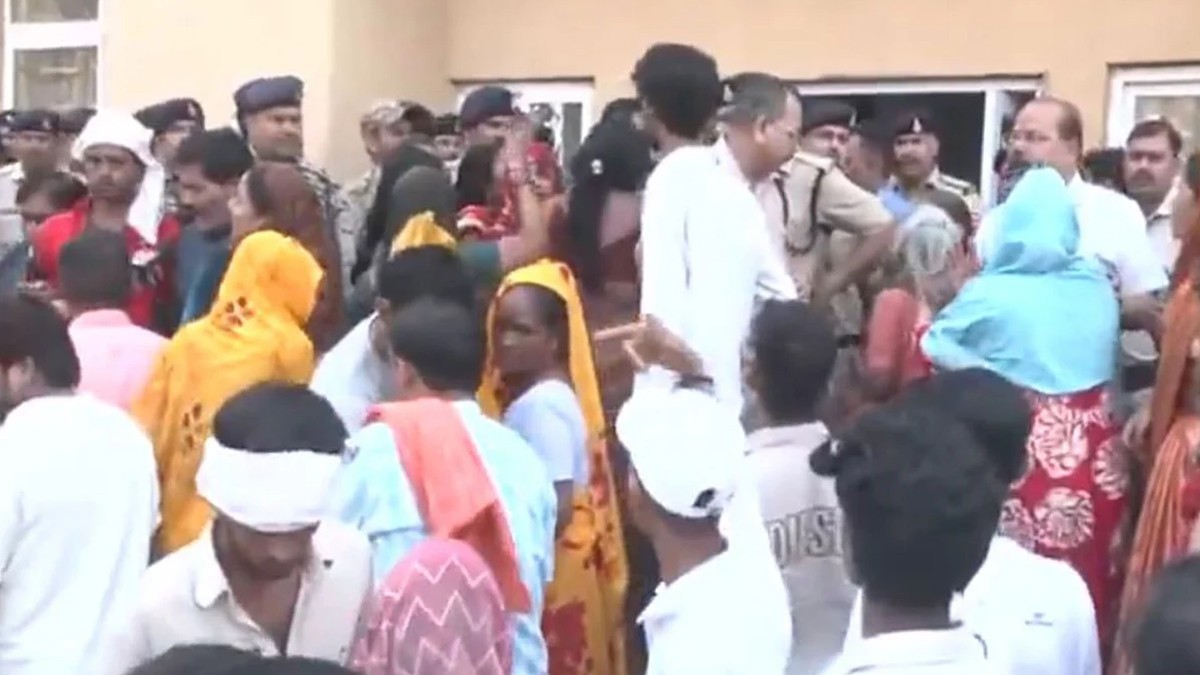 Devotees and relatives gather outside a hospital in Gwalior where the injured from the Sheetla Mata temple truck crash were taken on 18 October 2026. Photo: ANI via Khaleej Times